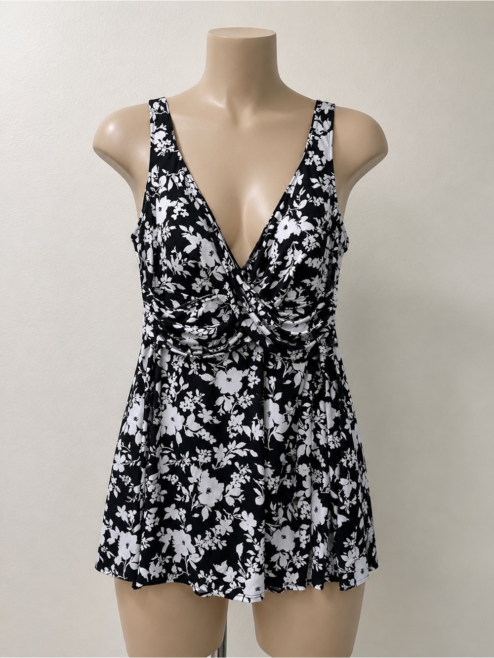 NWT Black Floral Simply Slim Tummy Control Swimsuit Dress